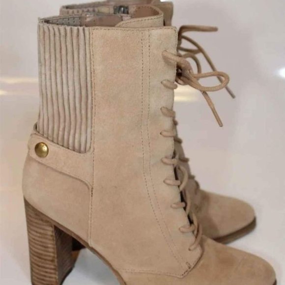 Michael Kors MK Designer Womens Beige Leather Booties Heels Boots Size 5.5 - Picture 4 of 8
